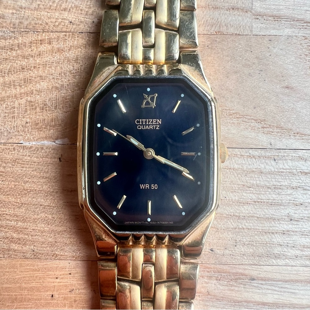 Rare Citizen Cupid quartz octagonal black dial gold tone dress watch NEW BATTERY